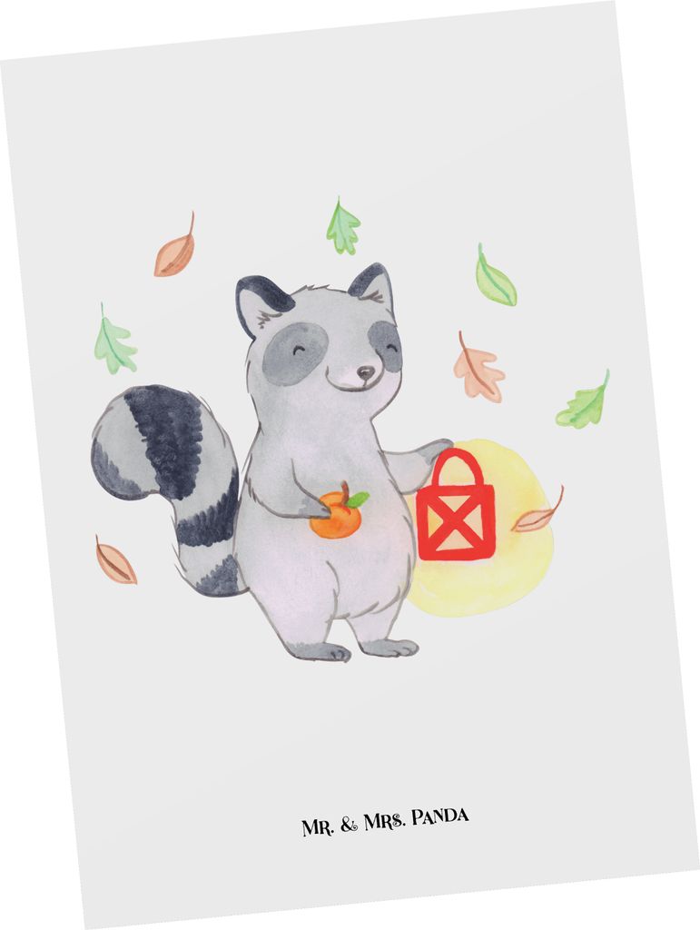 Mr. & Mrs. Panda bildkarte Waschbär Laterne - Weiß - Geschenk, Trick Or Treat, Halloween, Postkarten, Ansichtskarte, Herbst, Ansichtskarten, Post...