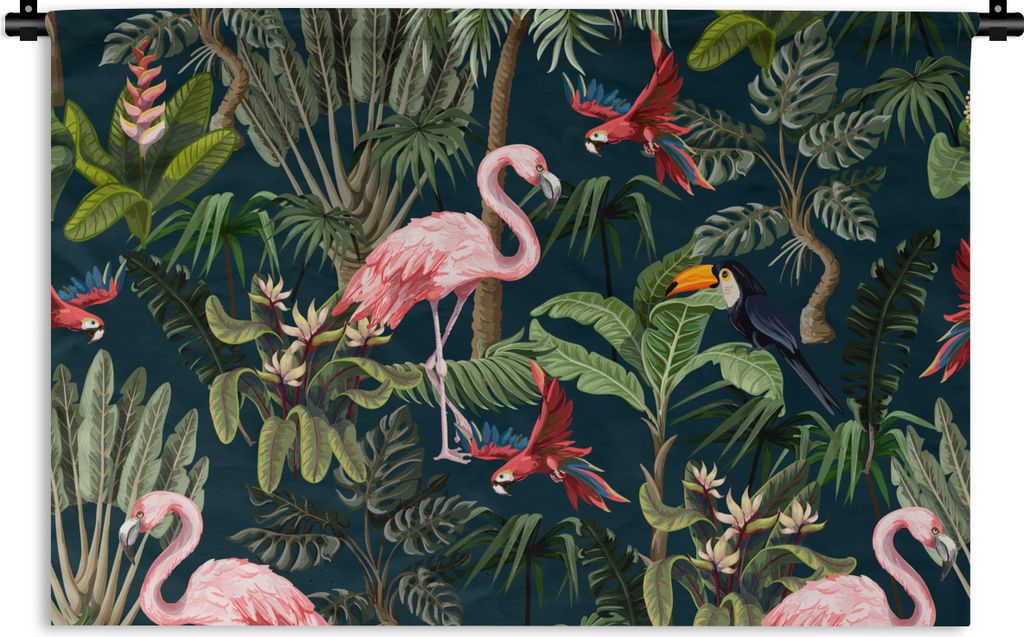 MuchoWow Wandteppich Wandbehang Jungtiere - Muster - Kinder - Flamingo - Papagei - Kinder 60x40 cm Tapisserie Dekoration Wandtuch - Wanddekorationen