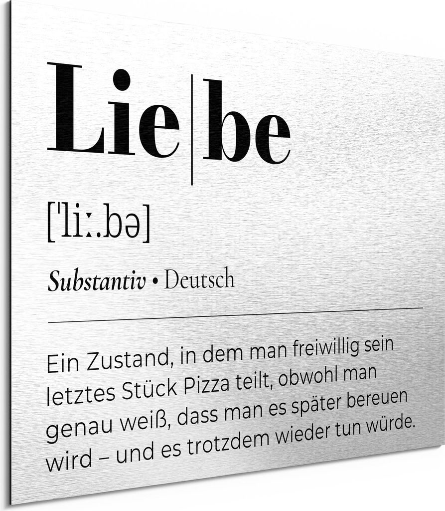 DEQORI Alu-Dibond Bild Silber 40x30 cm 'Liebe - Definition' Wandbild Metall dünn Design