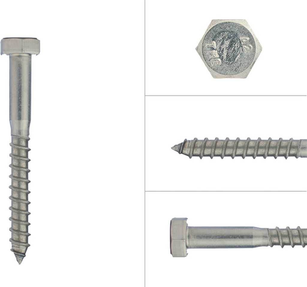 Sechskant Holzschrauben Edelstahl A2 M8 x 70 mm - Pro 100 Stück