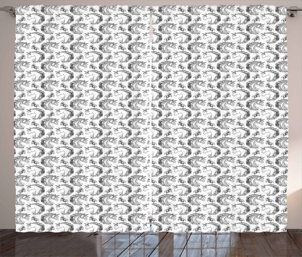 ABAKUHAUS Tätowieren Rustikaler Vorhang, Fiktives Einhorn Boho, Wohnzimmer Universalband Gardinen mit Schlaufen und Haken, 280 x 225 cm, Weiß Sch...