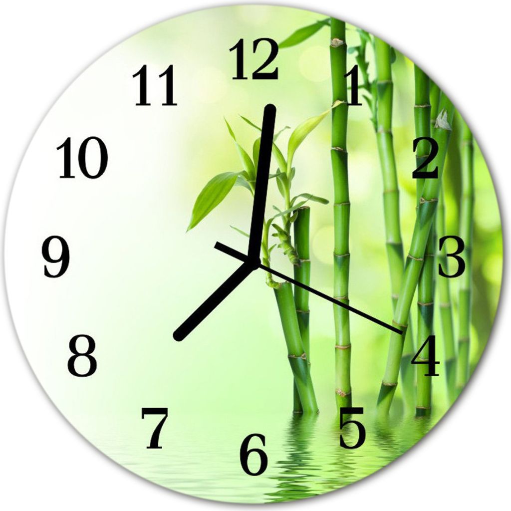 Glasuhr Wanduhr Küchenuhr Echt-Glas 30fi cm Bambus grün