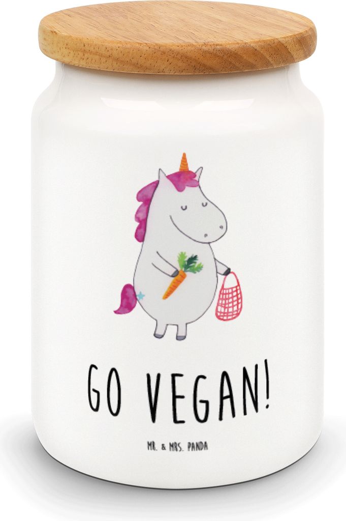 Mr. & Mrs. Panda Dose Einhorn Vegan - Weiß - Geschenk, Rohkost, Veganismus, Teedose, Keksdose, Veganer, Deko, Gesund essen, behälter, Vorratsbeh...