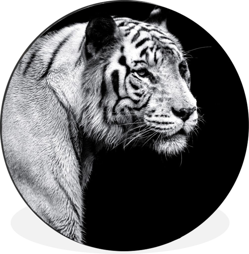 MuchoWow Aluminium Wandkreis Tierprofil Tiger in schwarz und weiß Ø 30 cm Wanddeko Modern Wohnzimmer - Wand Bild - Wohnzimmer - Runde Bilder - ...