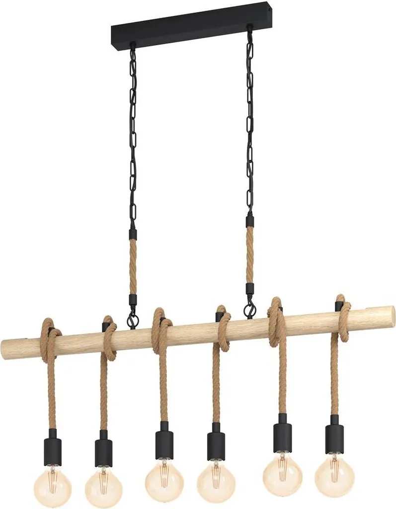 Eglo 43319 Youngstown Suspension E27 6 Lumières Noir Marron 100cm