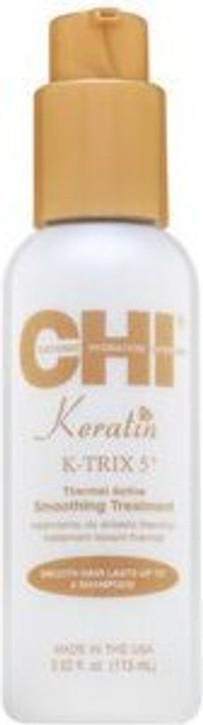 A product shot of a bottle of CHI Keratin K-Trix 5 Thermal Active Smoothing Treatment.