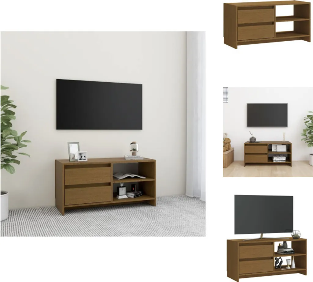 Meuble TV stable en pin massif pour éviter le désordre, 80 cm miel