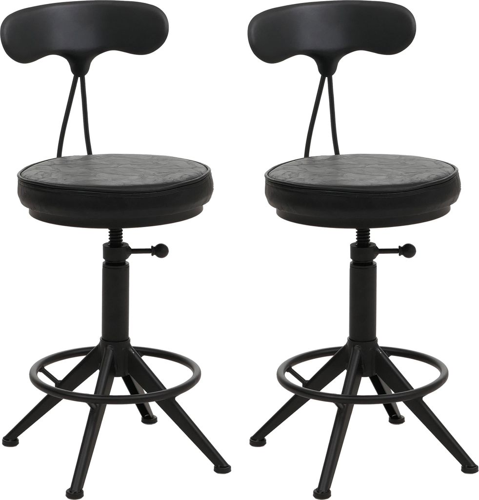 2er-Set Barhocker MCW-O84, Barstuhl Drehhocker Industrial höhenverstellbar, Kunstleder Metall schwarz