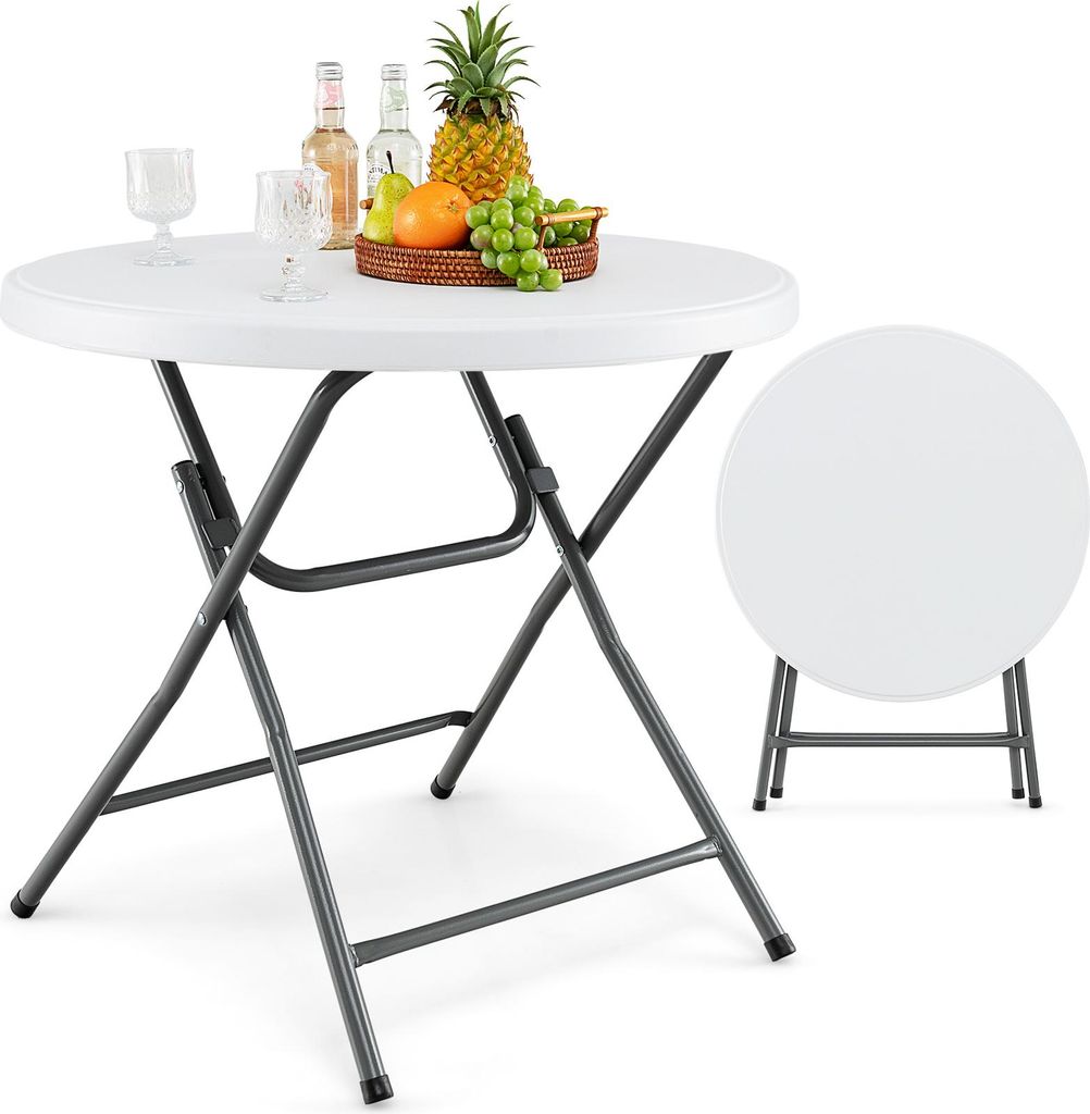 COSTWAY Gartentisch klappbar, Ø81cm Klapptisch mit HDPE Tischplatte, runder Balkontisch, Terrassentisch für Balkon, Garten, Terrasse, Weiß