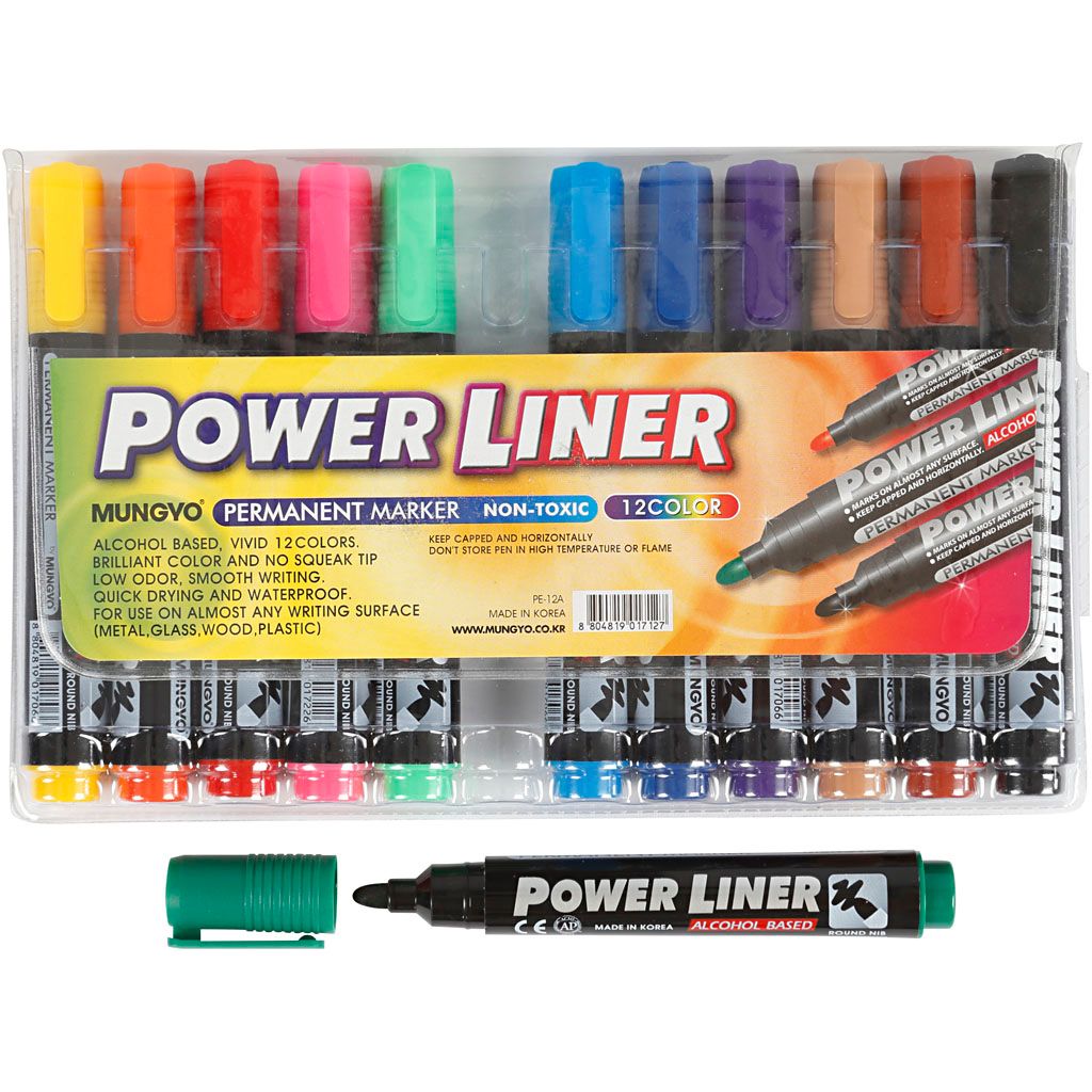 Mungyo Power Liner, Strichstärke 1,5-3 mm, verschiedene Farben, 12 Stück 1 Box