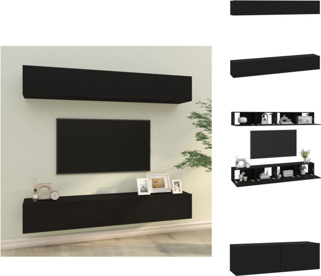 vidaXL TV-Wandschränke 4 Stk. Schwarz 100x30x30 cm - TV-Möbel
