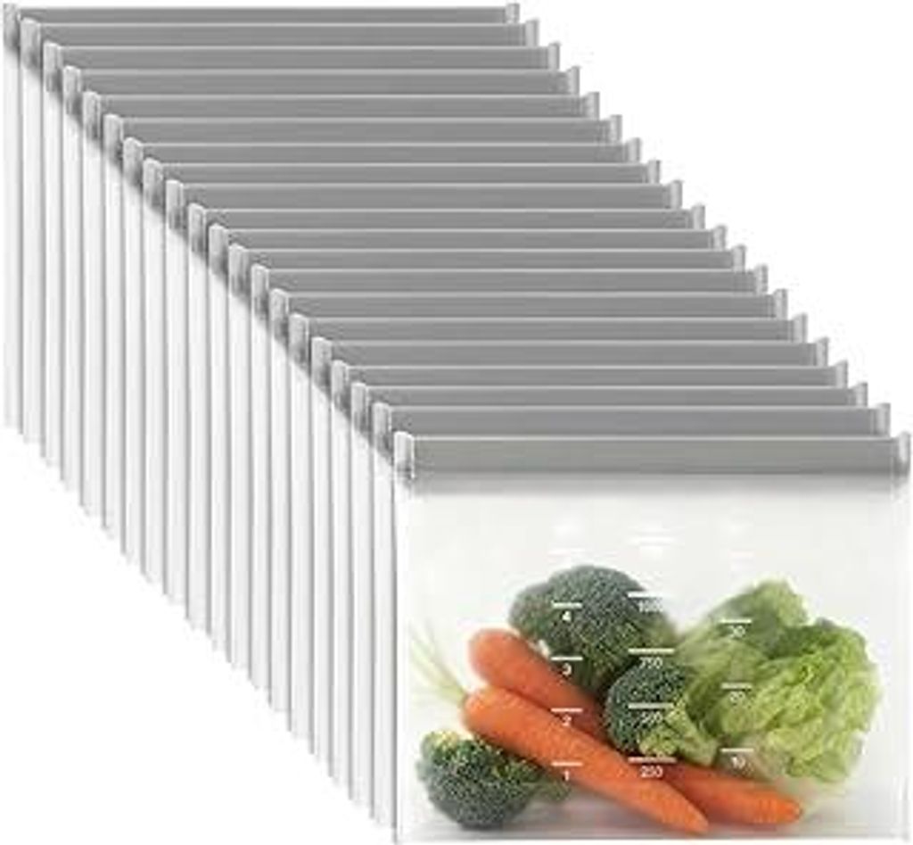 KEILEOHO 20 Stück Gefrierbeutel Wiederverwendbar, Frischhaltebeutel Gefrierbeutel Zipper, 21,5 x 17,8 x 5 cm Freezer Bags Reusable Aufbewahrungsbe...