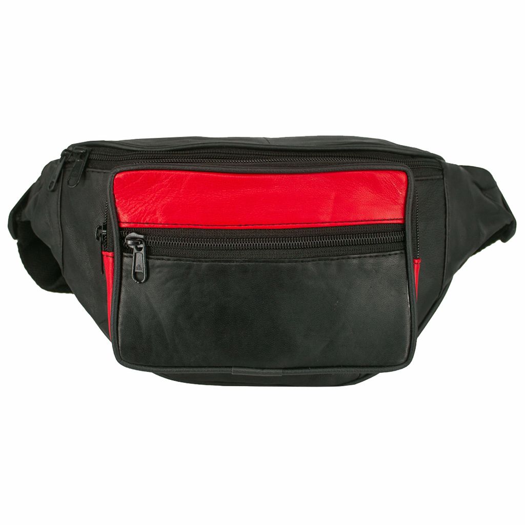Echtleder Bauchtasche in Schwarz geschmeidiges Schafleder Gürteltasche Optischer Auflockerung Rot