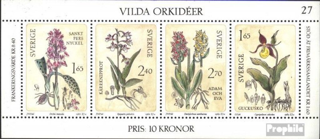 Briefmarken Schweden 1982 Mi Block10 (kompl.Ausg.) postfrisch Orchideen