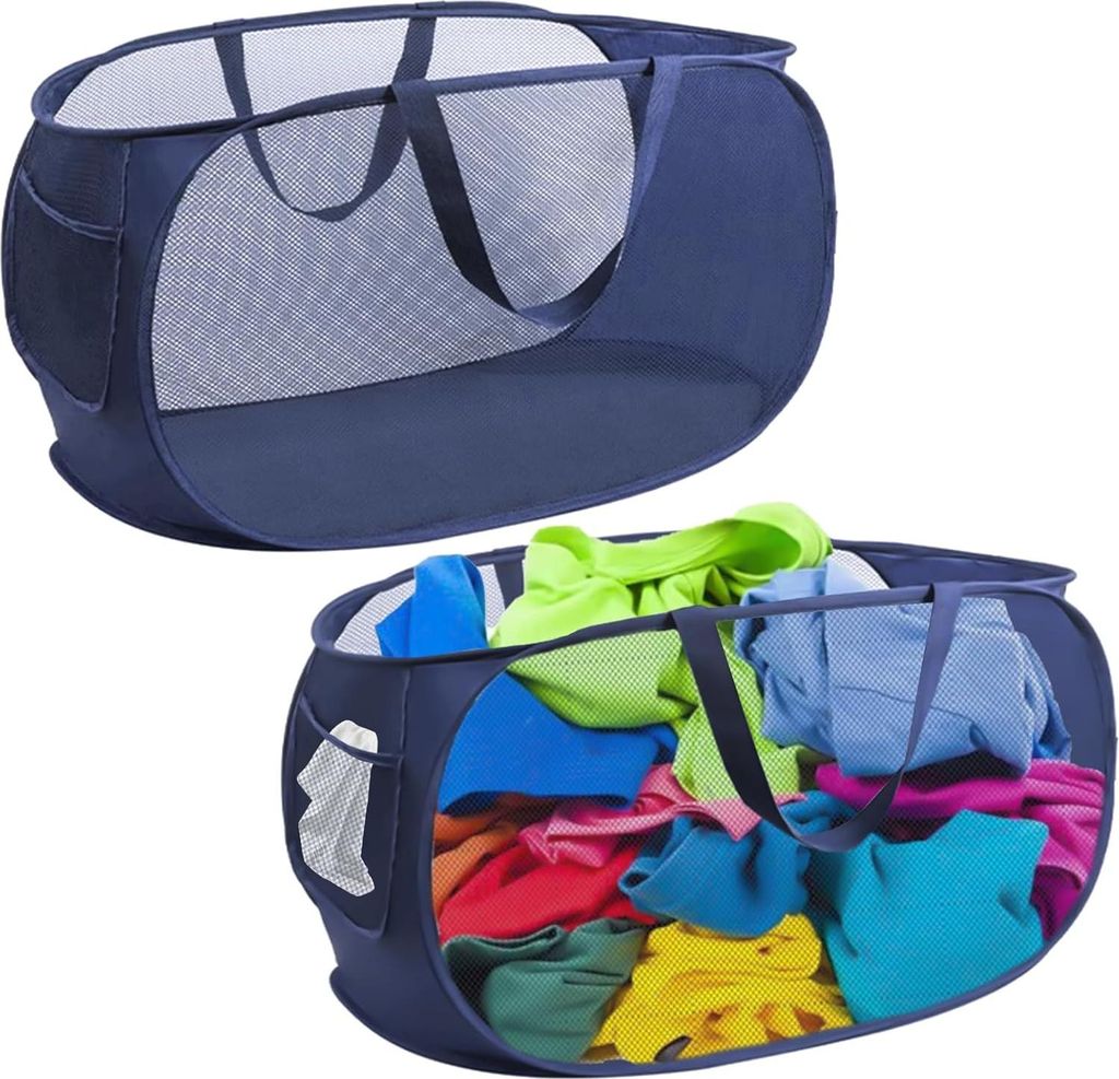 Pop-Up Wäschekorb 36 x 36 x 58 cm - Set von 2 - Faltbarer Wäschekorb aus Netz mit Griff - Tragbarer Wäschekorb für Kinderzimmer, Camping und Re...