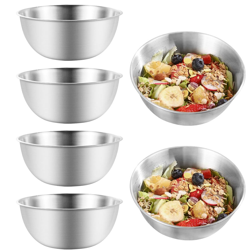 Edelstahl Schüssel Set, 6Pcs Ø 17 cm Stapelbar Metall Schüsselset Hochwertige Edelstahlschüsseln Spülmaschinenfest für Salatschüssel Servier...