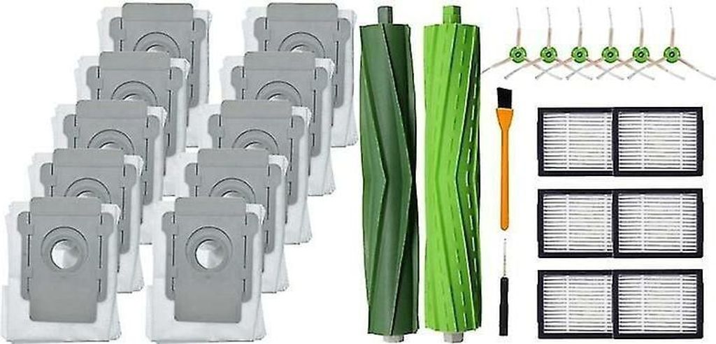 10 Packungen Staubsaugerbeutel für iRobot Roomba i7, i7+/plus und S9+ (9550) sowie 1 Walzenbürste und 1 Seitenbürste