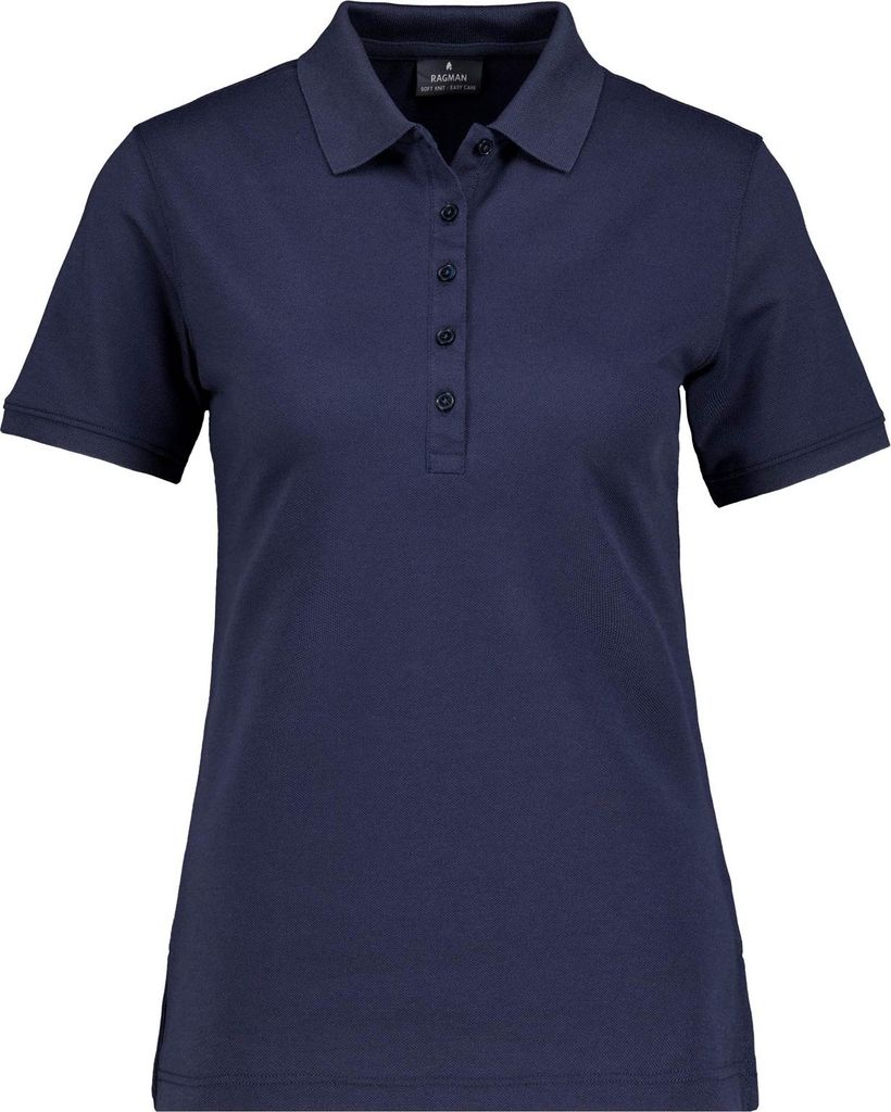 RAGWOMAN Damen Poloshirt Kurzarm Regular Baumwollmix Piqué Marine XL