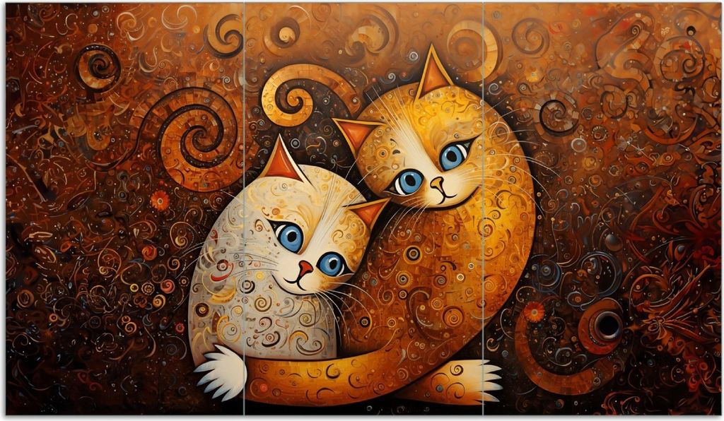 Wallario Herdabdeckplatte aus Glas, Größe 90 x 52 cm 3-teilig, Motiv Malerisches Katzenduo