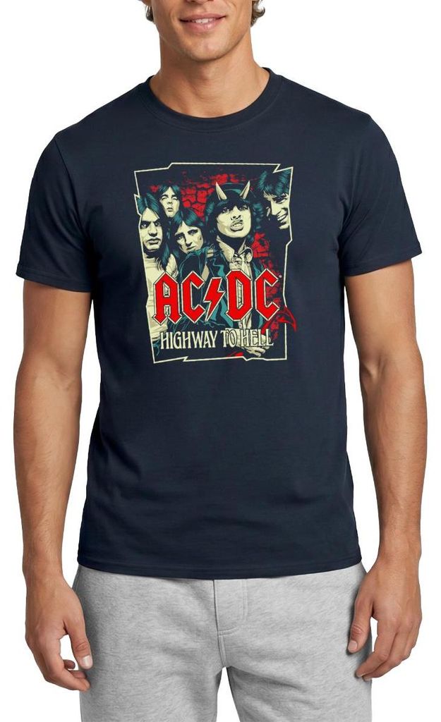 Spreadshirt AC/DC Bandlogo Bild Highway To Hell Album Männer T-Shirt, 4XL, Navy