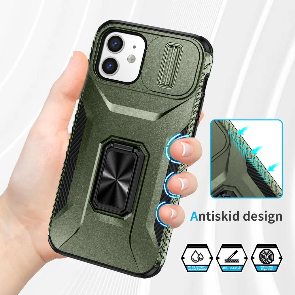 Custodia iPhone 12 / 12 Pro Verde Militare con Ring Stand e Slider - 8