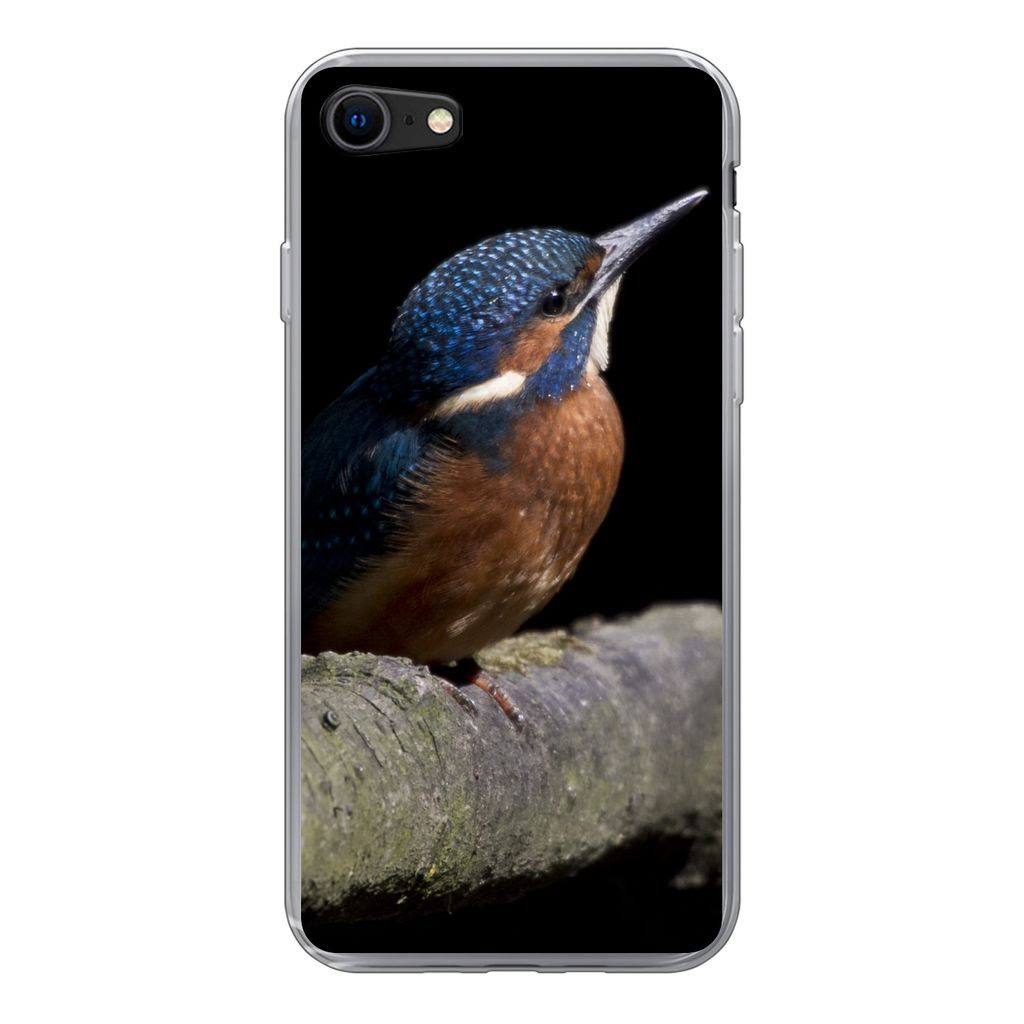 MuchoWow Handyhülle Schutzhülle Hülle für iPhone 7 Eisvogel - Zweig - Federn - Schwarz Silikon Softcase Handy Hülle - Kartenhalter