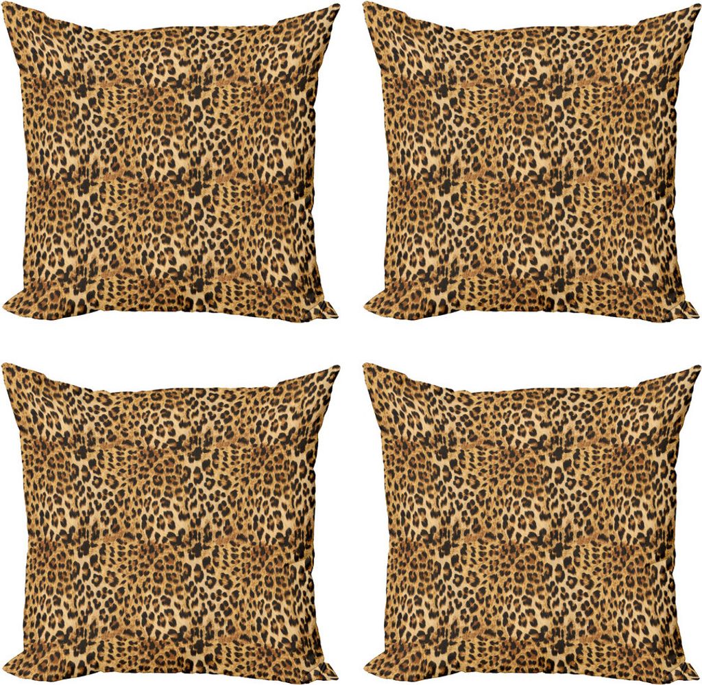 ABAKUHAUS Braun Kissenbezug Set (4 Stück), Leopard-Druck, Moderner Doppelseitiger Digitaldruck, 40 cm x 40 cm, Braun