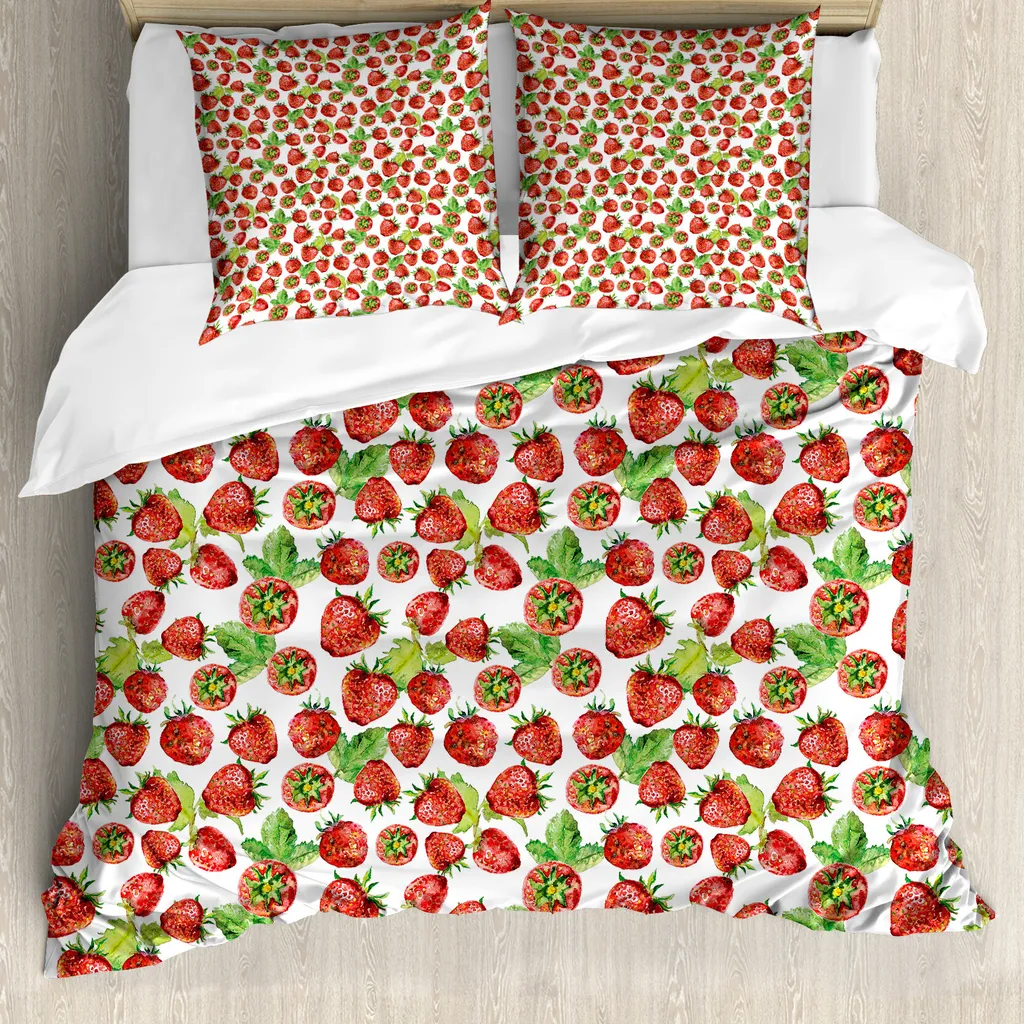 Set Copripiumino ABAKUHAUS Frutta Matrimoniale - Verde Lime e Rosso