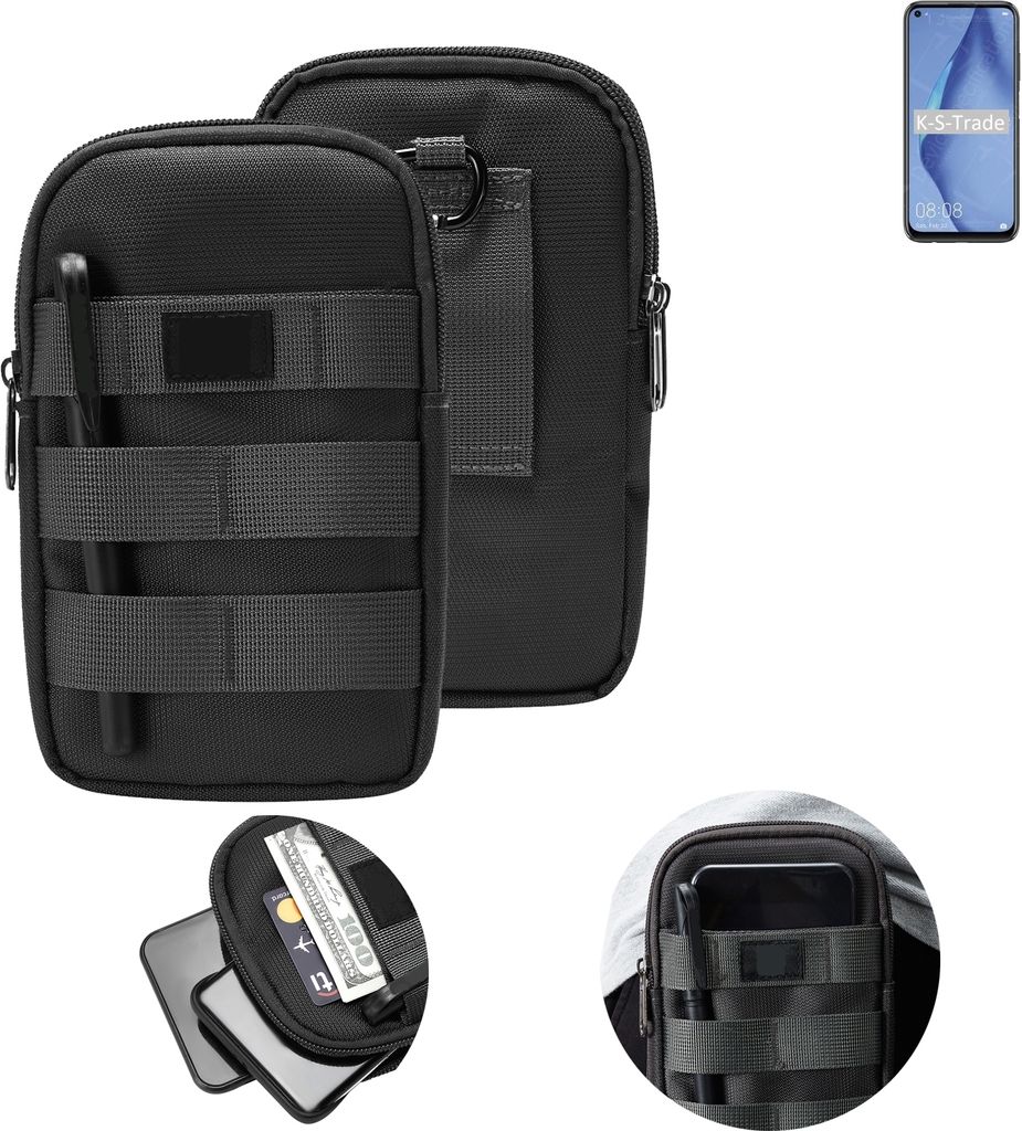 K-S-Trade Holster Gürtel Tasche kompatibel mit Huawei P40 Lite Handy Tasche Schutz Hülle dunkel-grau viele Fächer, 1x
