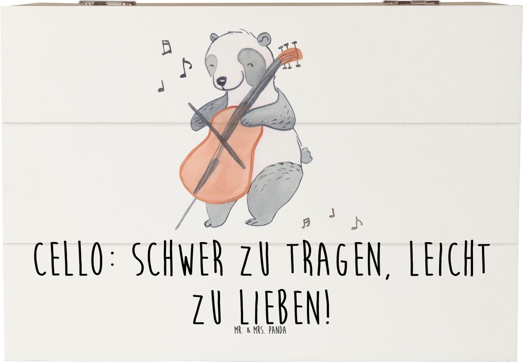 Mr. & Mrs. Panda Geschenkbox Cello Liebe 22 x 15 cm - Weiß - Geschenk, Holzkiste mit Deckel, Solo, Musiker, Streichinstrument, Kiste, Orchester, M...