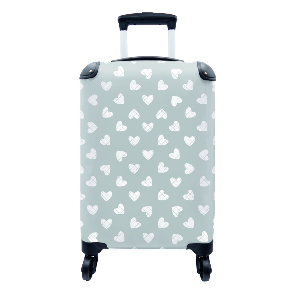 MuchoWow Koffer Handgepäck Trolley Rollkoffer Kleine Reisekoffer mit 4 Rollen - Grün - Gestaltung - Geometrie - Muster - Cabin Size < 55x40x23 ...