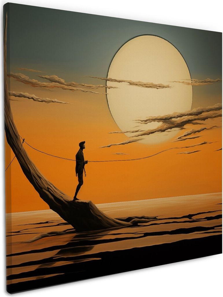 Wallario Premium Leinwandbild Einsam im Sonneruntergang in Größe 50 x 50 cm