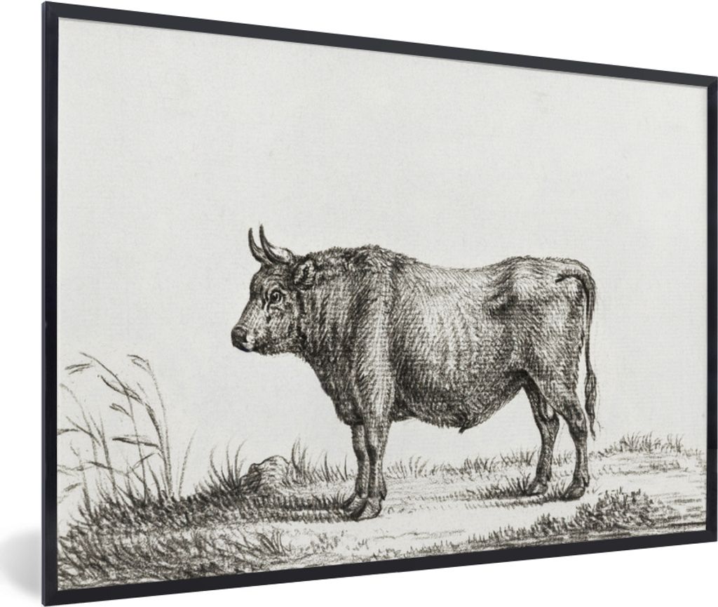 MuchoWow MuchoWow Gerahmtes Poster Stehender Stier - Gemälde von Jean Bernard 30x20 cm - Poster mit zchwarzem Bilderrahmen - Kunstdruck - Bild...