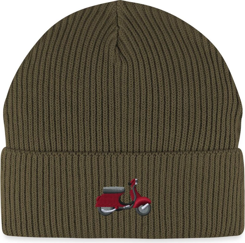 Spreadshirt Motorroller Stickerei Fisherman Beanie Bio Mütze, One size, Khaki
