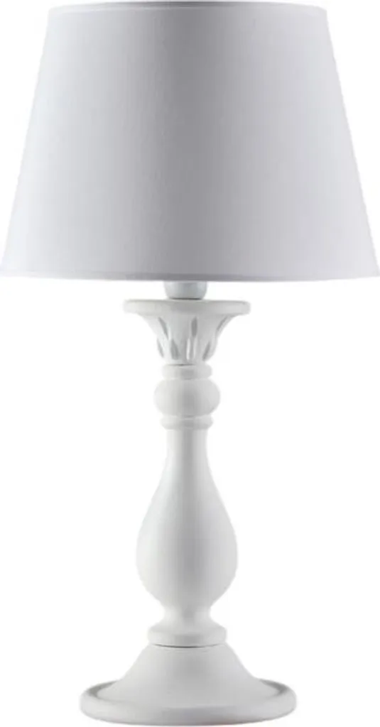 Lampe à poser Shabby Chic en bois blanc avec grand abat-jour d.35 cm