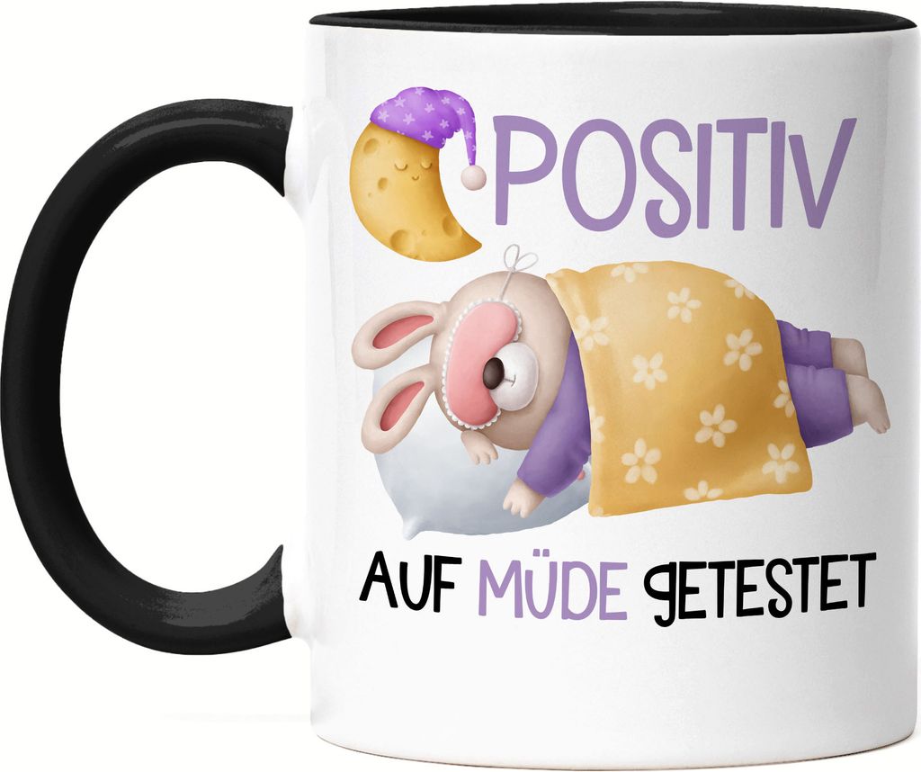 Positiv Auf Müde Getestet Tasse Schwarz Träumer Langschläfer Bär Schlaftier Polster Wolke Müdigkeit Schlafmütze