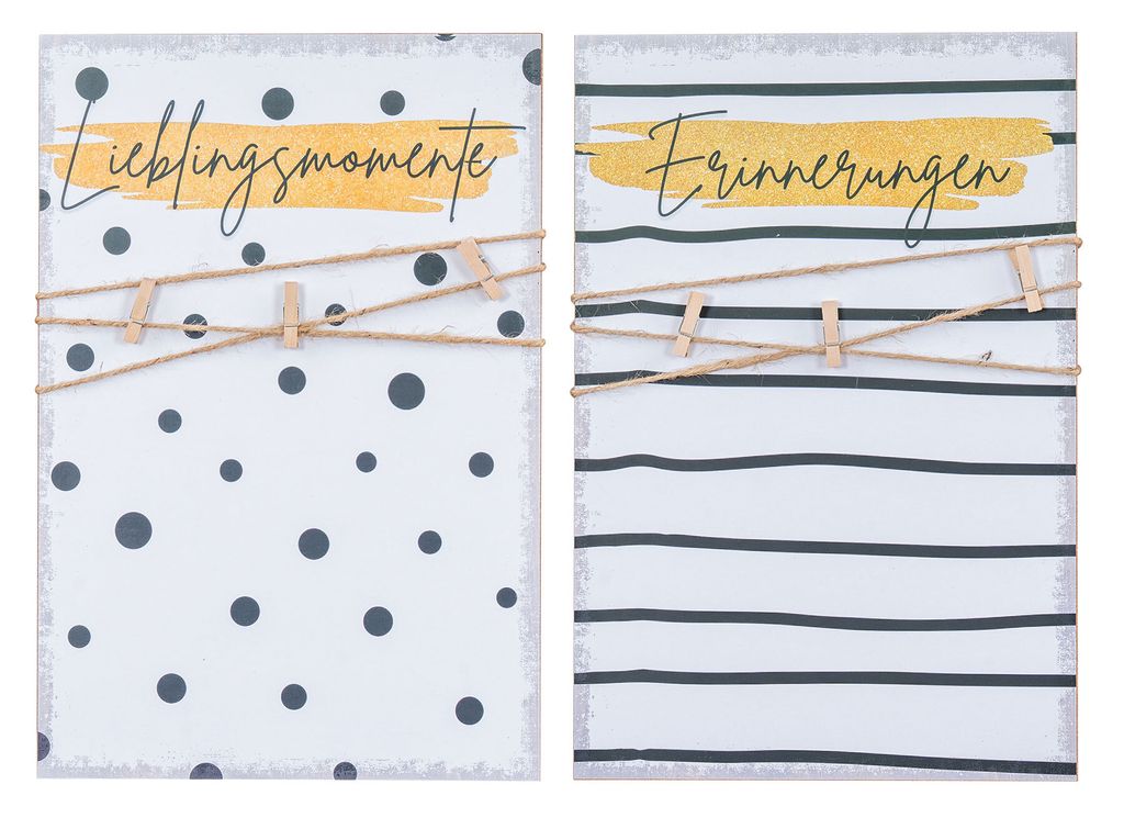 2er Set Deko Fototafel Lieblingsmomente Erinnerungen MDF Holz Schild Bilderrahmen Klammern Fotoleine Juteschnur Notizboard Board