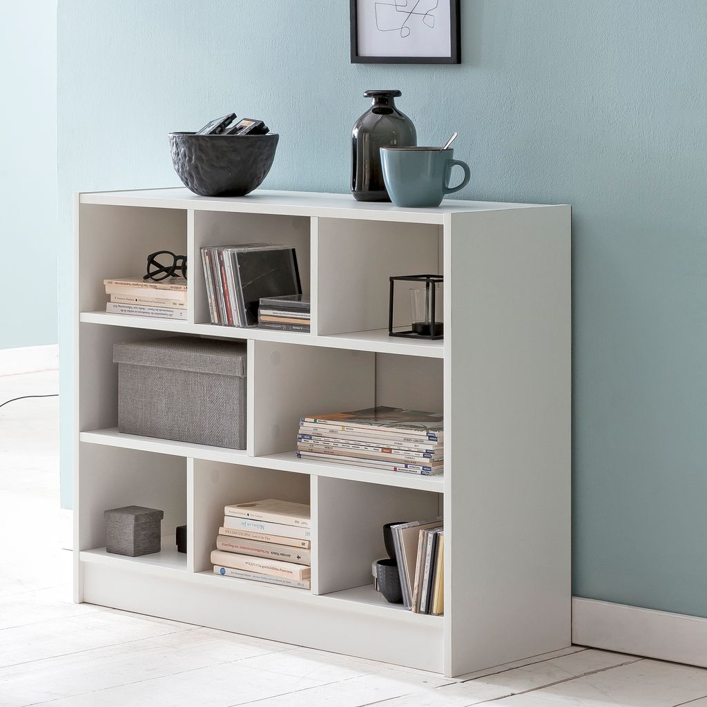 FineBuy Bücherregal Weiß 80x68,5x29,5 cm Regal Standregal modern Flurregal Schuhregal schmal Holzregal mit Fächern Ablageregal Abstellraum