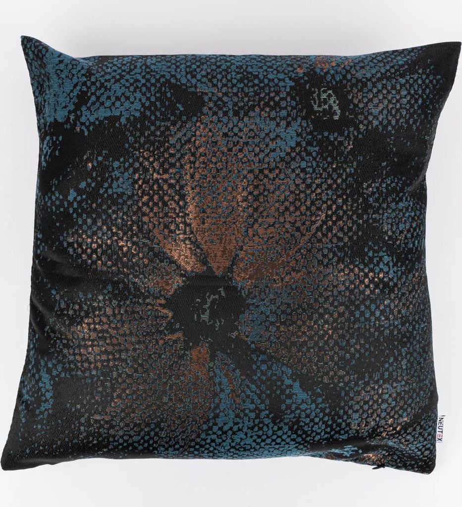 Kissenhülle HIBISCA Jacquard Blüten versch. Farben 48x48cm Design kupfer-blau-schwarz
