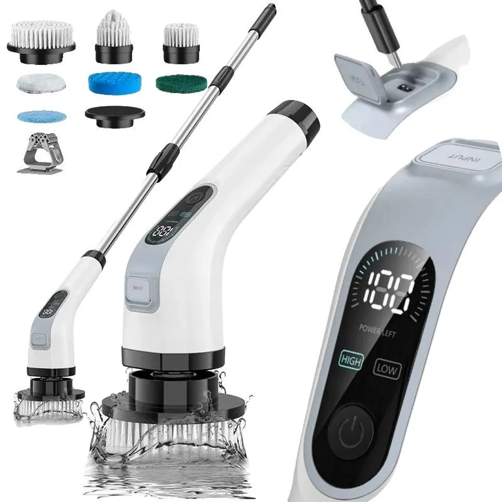 Laveur de sol électrique avec manche extensible blanc pour toute la maison