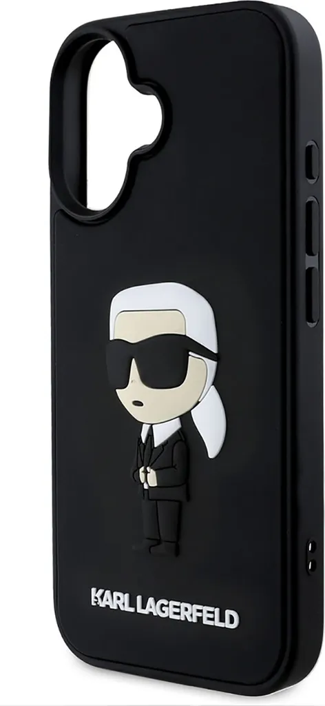 iPhone 16 Coque Antidérapante Karl Lagerfeld Silicone Noir Finition Rubber