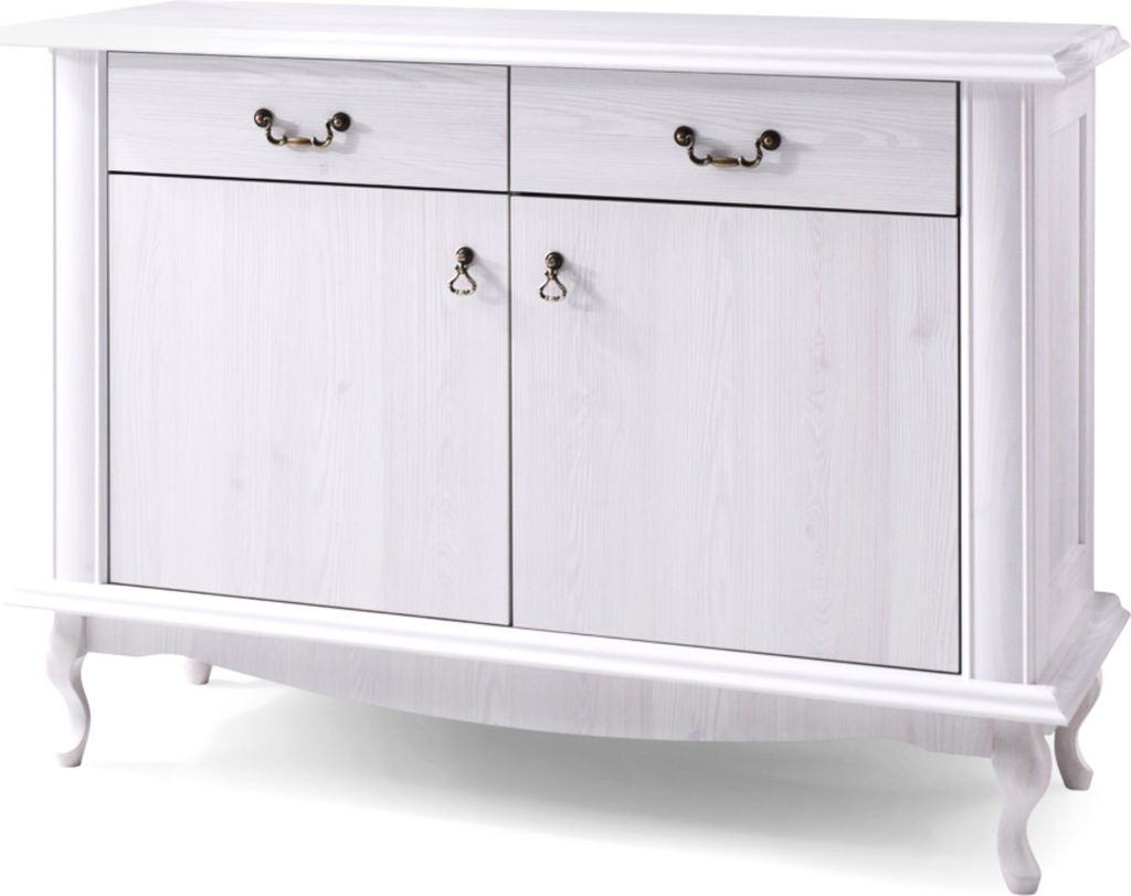 Konsimo Kommode mit Türen geschnitzte Füße "BRITON", Weiß, Holz/Spanplatte, Classic, 125x89x47 cm