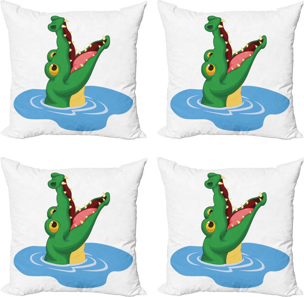ABAKUHAUS Krokodil Kissenbezug Set (4 Stück), Tierkopf aus Wasser, Moderner Doppelseitiger Digitaldruck, 50 cm x 50 cm, Grün Deep Sky Blau