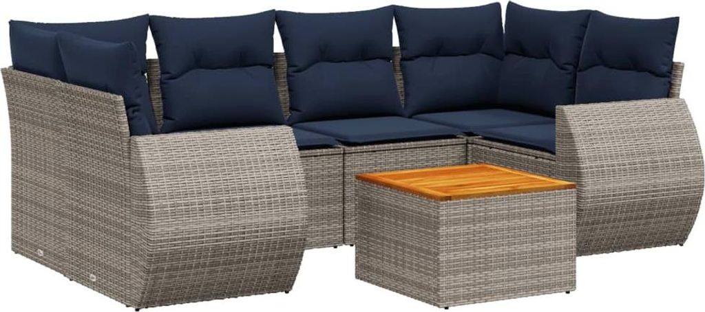 vidaXL 7-teiliges Gartensofa-Set mit Kissen, grau, Polyrattan