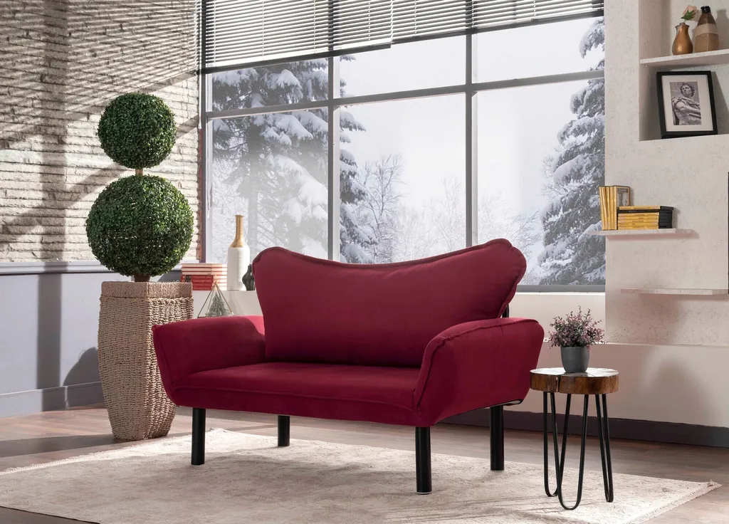Canapé convertible 2 places Chatto Maroon en coton doux 150x75 cm
