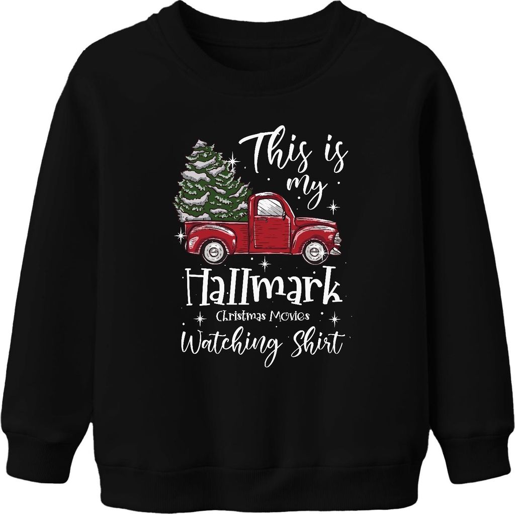 This is my Hallmark watching Shirt - Weihnachten Weihnachtsgeschenk Christmas Uni Kinder Weihnachtspullover, Schwarz, 104