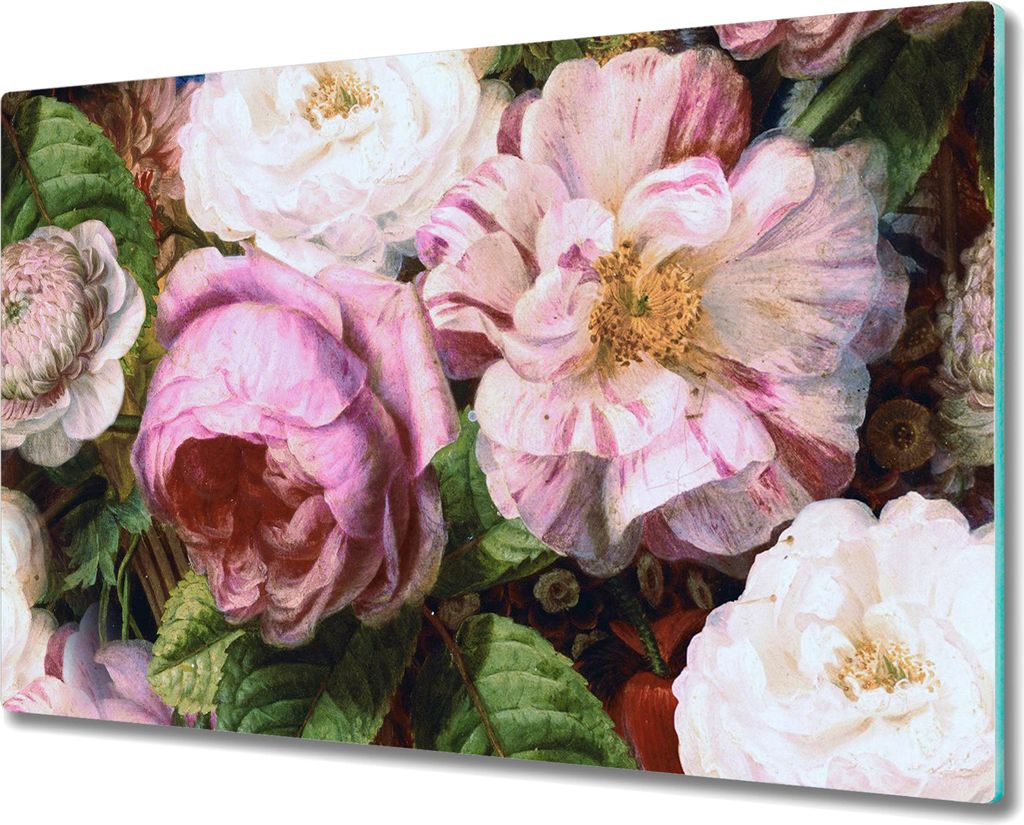 Glas-Herdabdeckplatte Glaskeramikfeldabdeckung Spritzschutz - 80x52 cm - Rosen Garten Gemälde