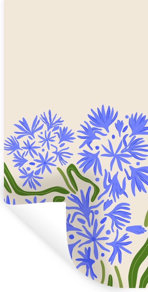 MuchoWow Wandtattoo Wandsticker Wandaufkleber Blume - Blau - Blatt - Einfach 80x160 cm Selbstklebend und Repositionierbar - Sticker - Dekorfolie