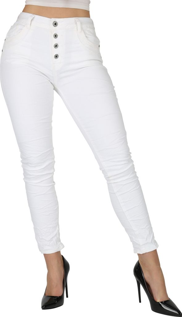 Mytrendshoe Damen Jeans Baggy Regular Waist 837531, Farbe: Weiß, Größe: 40