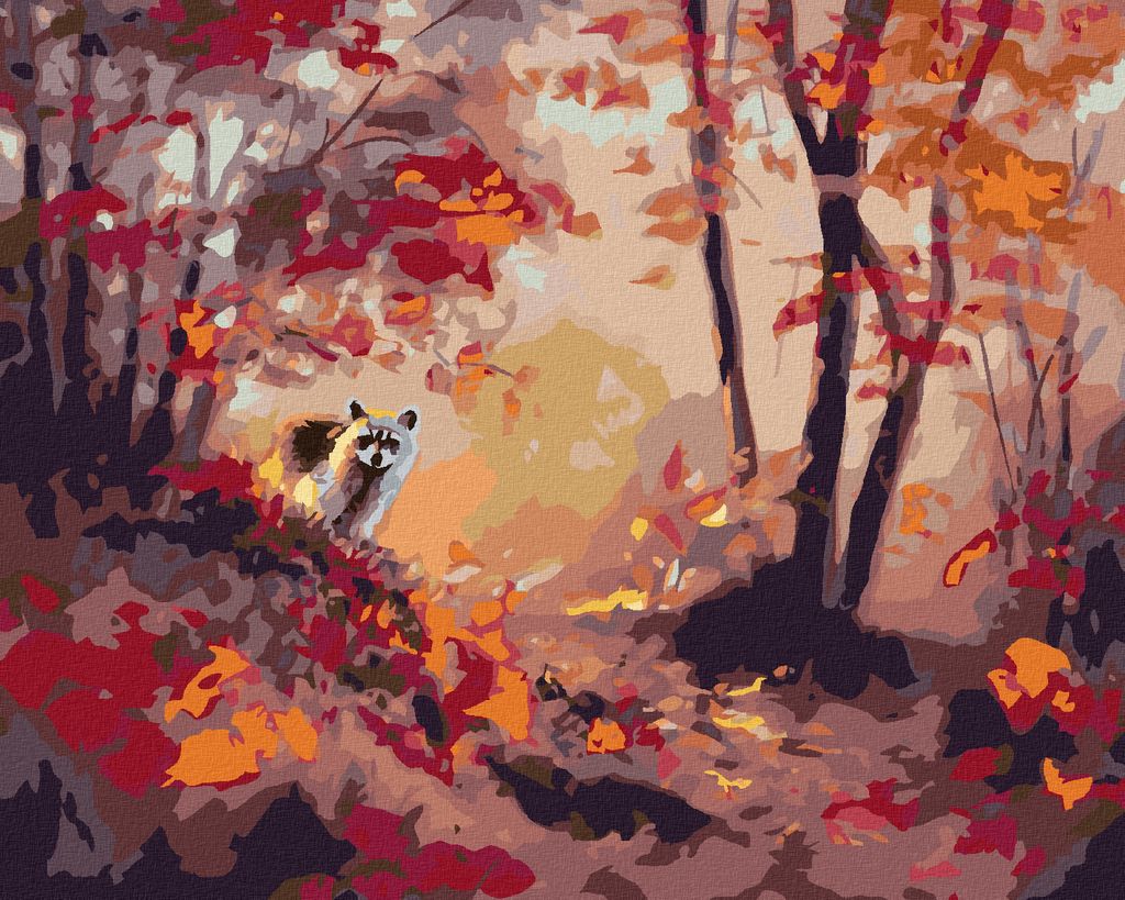 Zuty - Malen nach Zahlen - WASCHBÄR UND HERBSTWALD (D. RUSTY RUST), 40x50 cm, mit Keilrahmen (bereits gespannt)